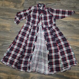 Torrid Challis Red Plaid 3/4 Sleeve Rayon Maxi Kimono Duster Women's Plus Size 1
